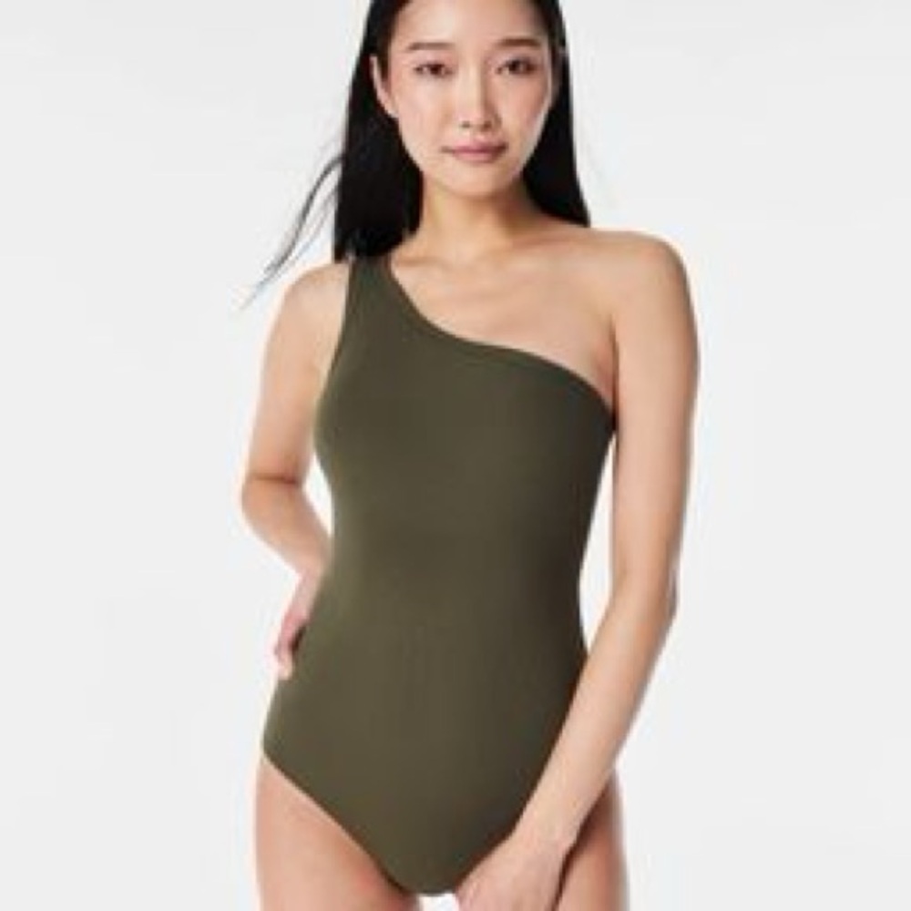 SPANX Ribbed One Shoulder Bodysuit (Small) Army Green